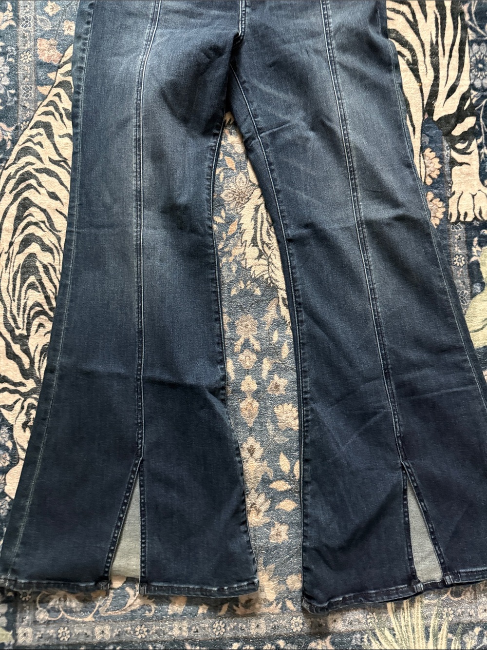 American Eagle Outfitters Dark Blue Flared Jeans with Front Slits 14 - Picture 3 of 8